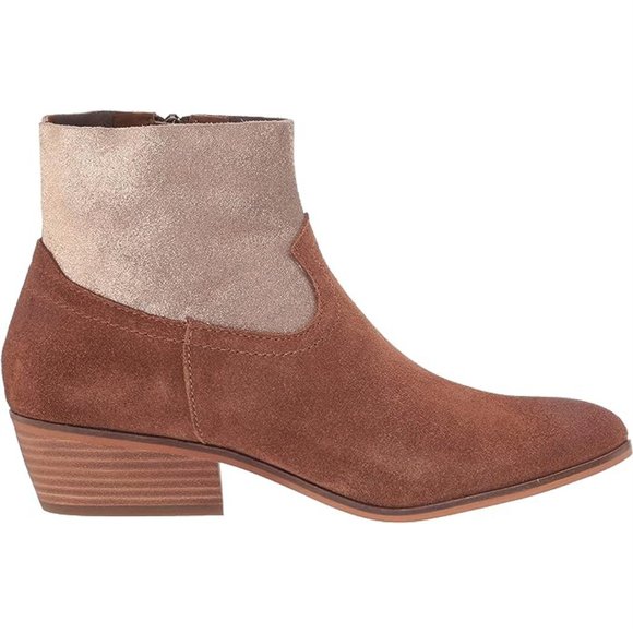 FRYE AND CO. WOMEN'S TAN SUEDE  RUBIE ZIP ANKLE BOOTS SIZE 9 NEW GLITTER LEATHER - Picture 6 of 13